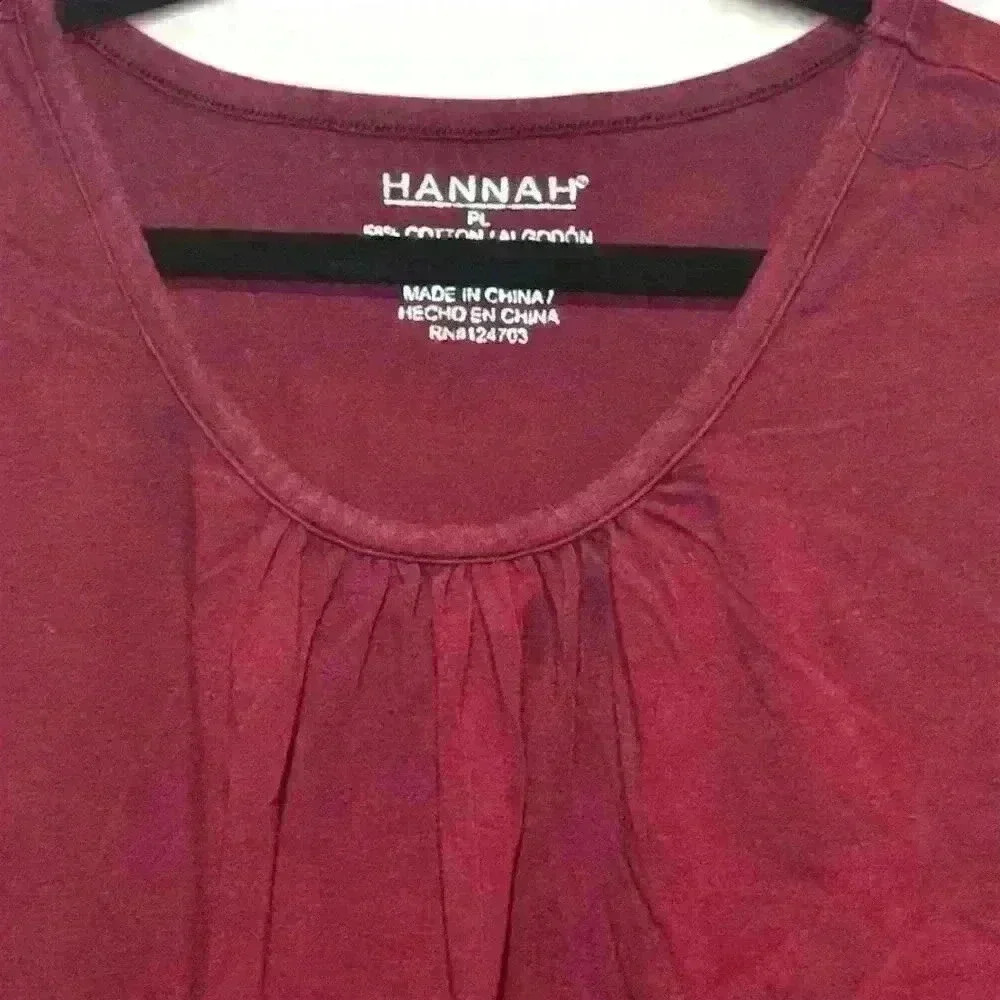 Hannah Women's  Long Sleeve Maroon Blouse Round Neck Size Petite Lg - Picture 2 of 6